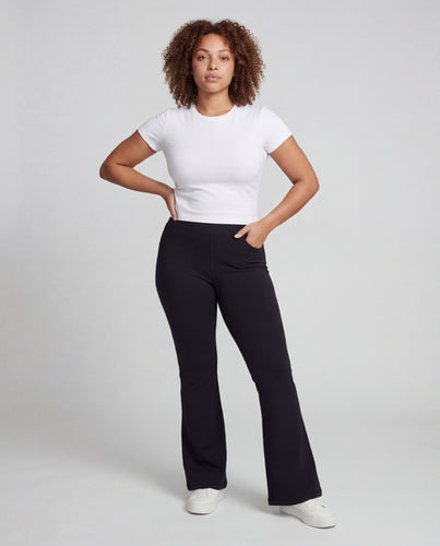 Damen hochtaillierte Jersey-Hose mit weitem Bein