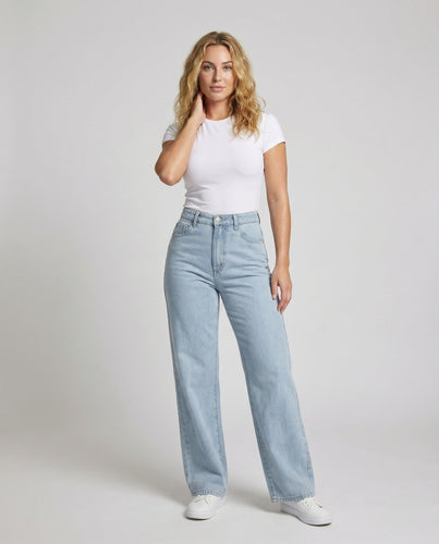 Damen hochtaillierte weite Jeans mit Taschenstil