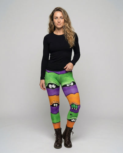 Damen knielange Stricksocken mit Monsterprint