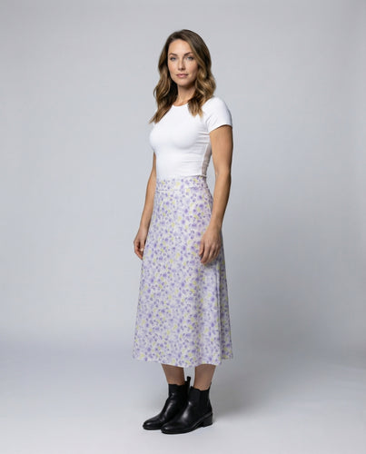 Damen leicht ausgestellter Midirock mit Aquarellmuster