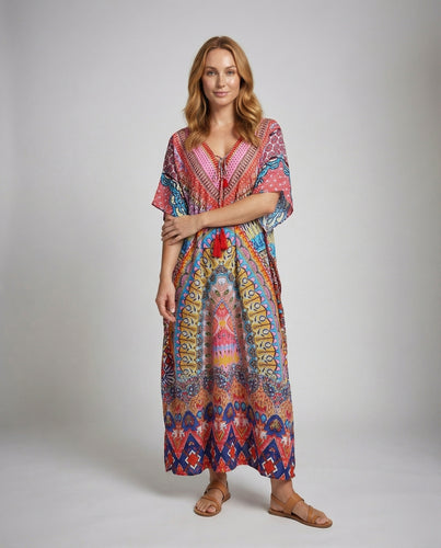 Damen luftiger Kaftan-Maxikleid mit Kimonoärmel