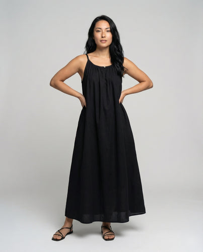 Damen Maxikleid in Leinenoptik mit Seitentaschen