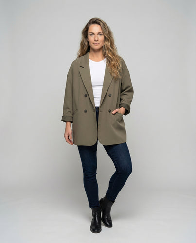 Damen Oversize-Mantelblazer in Doppelreiher-Optik