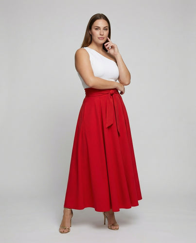 Damen Ein-Schulter Maxikleid mit Schleifenbund