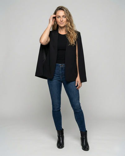 Damen elegantes Cape-Sakko mit Armschlitzen