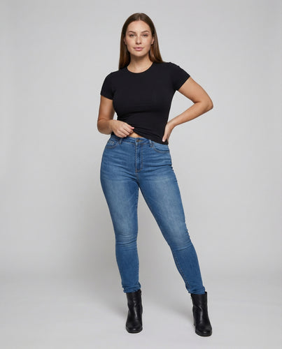 Damen figurformende Hochbund Jeans mit Po-Lift