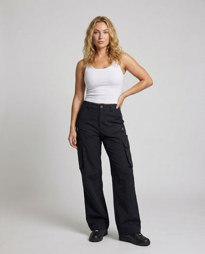 Damen hochgeschnittene Cargohose mit weitem Bein