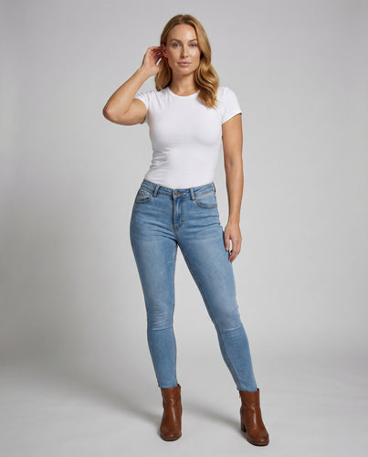 Damen schlanke elastische Jeans mit Komfortbund