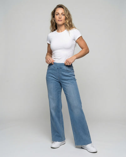 Damen weite Schlupf-Jeans mit Rippbund
