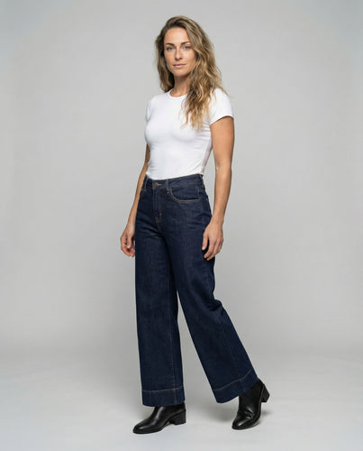 Damen Jeans-Palazzohose mit breitem Umschlagsaum