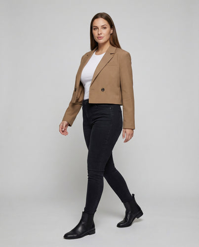 Damen kastige Sakkojacke mit fallendem Revers