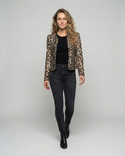 Damen Paillettenblazer mit Leopardenmuster