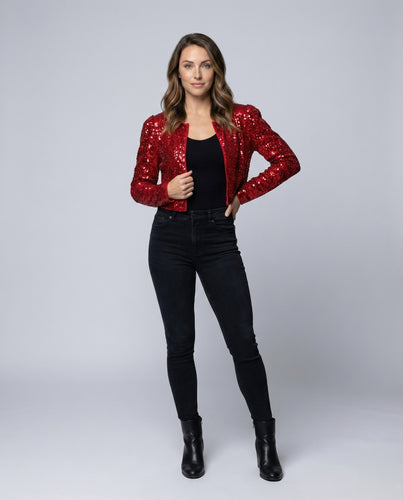Damen kurzes Pailletten-Bolerojackett