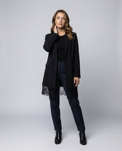Damen langer Blazer mit Spitzensaum