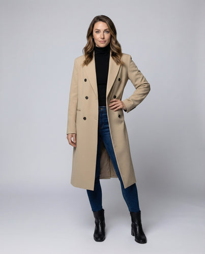 Damen doppelreihiger Wollmix-Mantel in Oversize