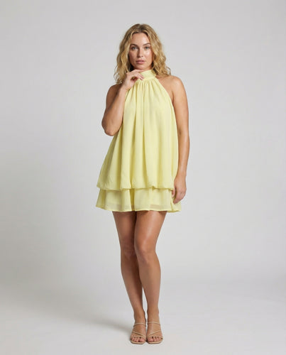 Damen Zarte Volant Chiffon-Minikleid