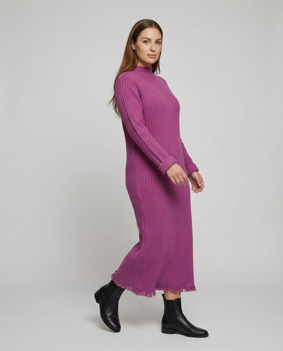 Damen Boho Fransen Rippstrick-Maxikleid