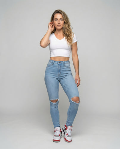 Damen Rebellische Knieausschnitt Jeanshose
