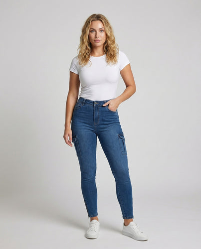 Damen Praktische Cargo Stretch-Jeans