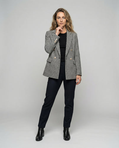 Damen Retro Doppelreiher Hahnentritt-Blazer