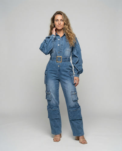 Damen Robuste Cargo Jeans-Overall
