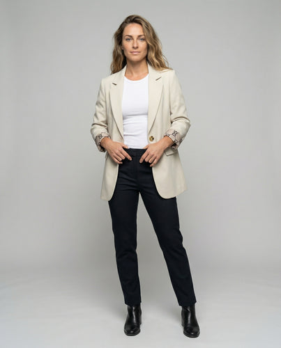 Damen Detailverliebte Umschlagmanschetten Longblazer