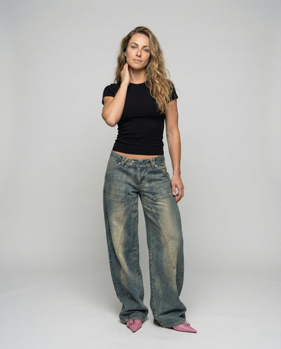 Damen Relaxed Weitbein Jeanshose