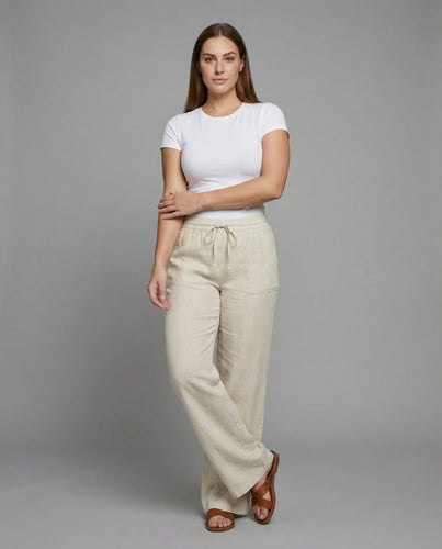 Damen Natürliche Verstellbare Leinen-Palazzohose