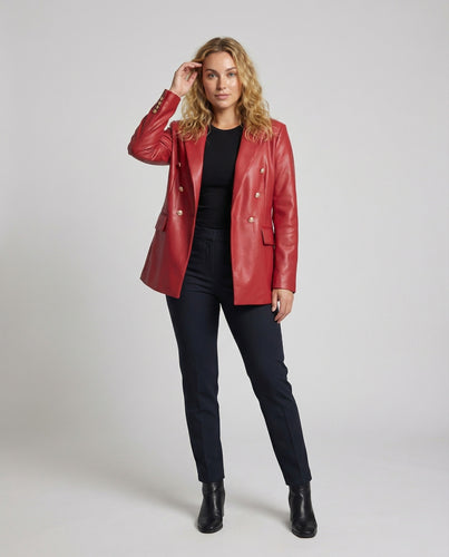 Damen Schicke Taillierte Kunstlederblazer