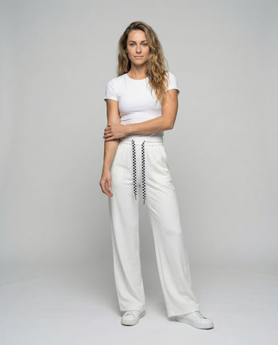 Damen strukturierte Lounge-Hose mit weitem Bein