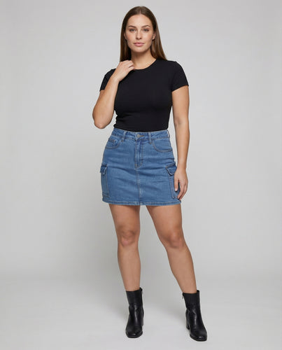 Damen Jeansminirock mit seitlicher Klappentasche