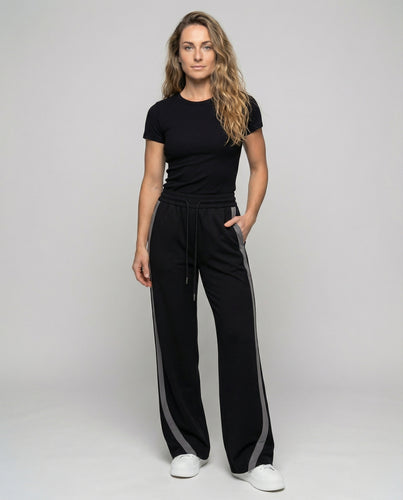 Damen taillenhohe Freizeit-Hose mit Kontraststreifen