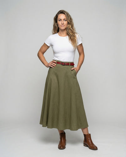 Damen taillenhoher Maxirock mit schwingendem Tellerfall