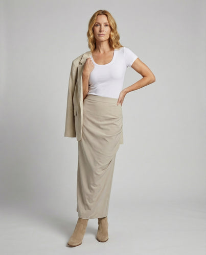Damen taillenhoher Maxirock mit seitlicher Raffung