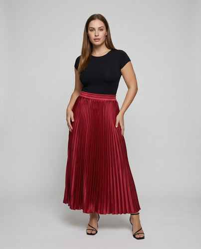 Damen Satin-Plisseerock mit Smockbund