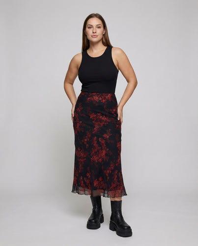 Damen Chiffonrock mit floraler Stickerei