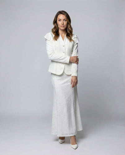 Damen Spitzenkostüm mit Blazer und A-Linien-Rock