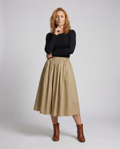 Damen voluminöser Midirock mit Smokbund