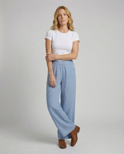Damen weite Leinenmix-Hose mit Eingrifftaschen