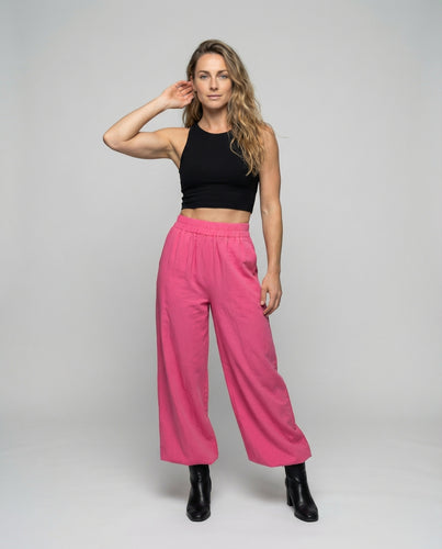 Damen plissierte Maxihose in Leinenoptik