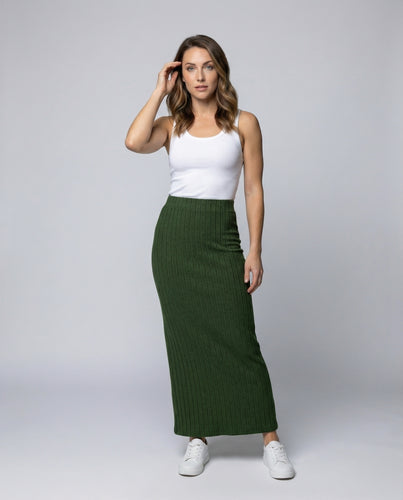 Damen Rippstrick Maxi-Bleistiftrock mit Hochbund