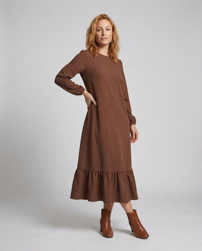 Damen schlichtes Maxikleid mit Volantstufe