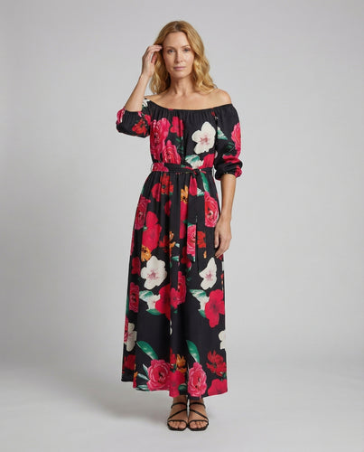 Damen schulterfreies Maxikleid mit Balloonärmeln