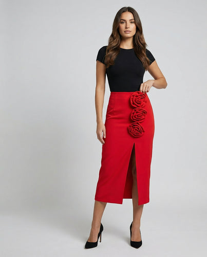 Damen Exquisite Rosenapplikationen Maxirock