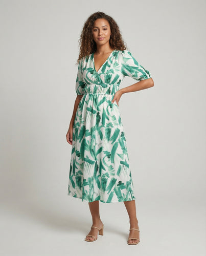 Damen Fließende Aquarellmuster Midikleid