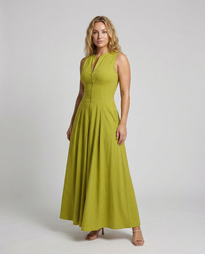 Damen Natürliche Leinenoptik Maxikleid