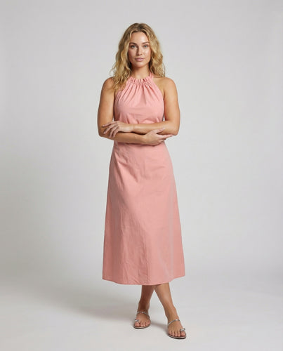 Damen Figurnahe Geraffter-Ausschnitt Neckholder-Midikleid