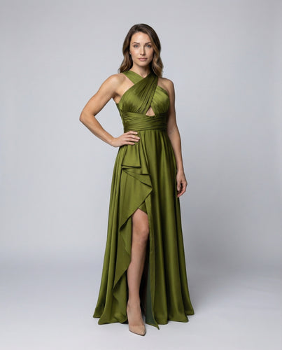 Damen Exquisite Wickelpasse Abendmaxikleid