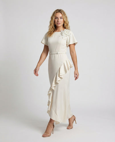 Damen Edle Stufenvolant Satin-Abendkleid