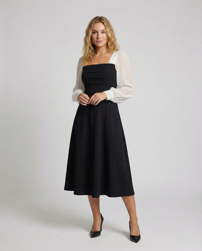 Damen Dezente Transparente-Puffärmel Midikleid